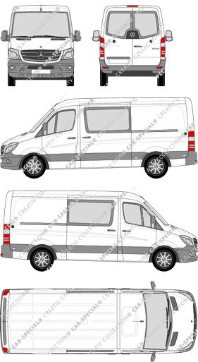 Mercedes-Benz Sprinter, furgón, Standard, ventana de parte trasera, cabina doble, Rear Wing Doors, 2 Sliding Doors (2013)