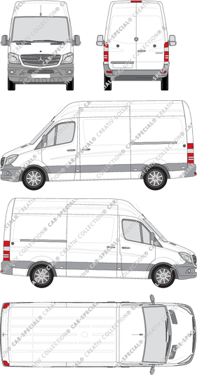 Mercedes-Benz Sprinter, van/transporter, high roof, Standard, Rear Wing Doors, 2 Sliding Doors (2013)