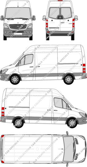 Mercedes-Benz Sprinter, van/transporter, high roof, Standard, rear window, Rear Wing Doors, 2 Sliding Doors (2013)