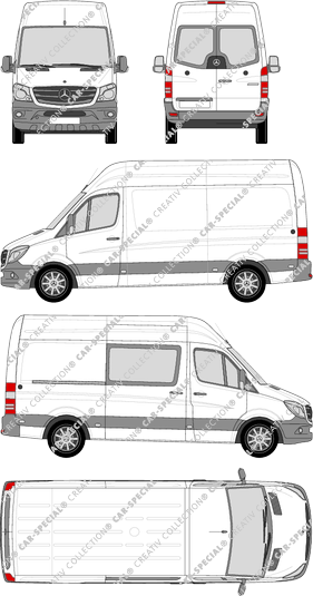 Mercedes-Benz Sprinter, furgone, tetto alto, Standard, Heck verglast, rechts teilverglast, Rear Wing Doors, 1 Sliding Door (2013)