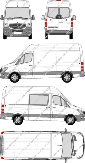 Mercedes-Benz Sprinter, fourgon, toit haut, Standard, Heck verglast, rechts teilverglast, Rear Wing Doors, 1 Sliding Door (2013)