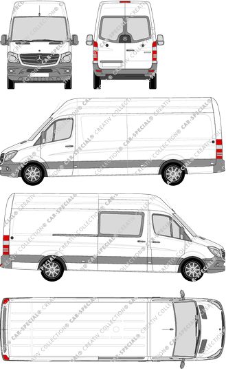 Mercedes-Benz Sprinter, furgone, tetto alto, longue, Heck verglast, rechts teilverglast, Rear Wing Doors, 1 Sliding Door (2013)