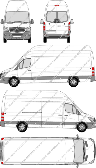 Mercedes-Benz Sprinter, van/transporter, super high roof, long, rear window, Rear Wing Doors, 1 Sliding Door (2013)