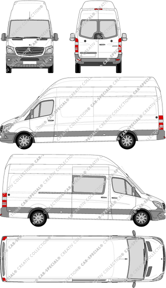 Mercedes-Benz Sprinter, furgón, tejado muy alto, largo, Heck verglast, rechts teilverglast, Rear Wing Doors, 1 Sliding Door (2013)
