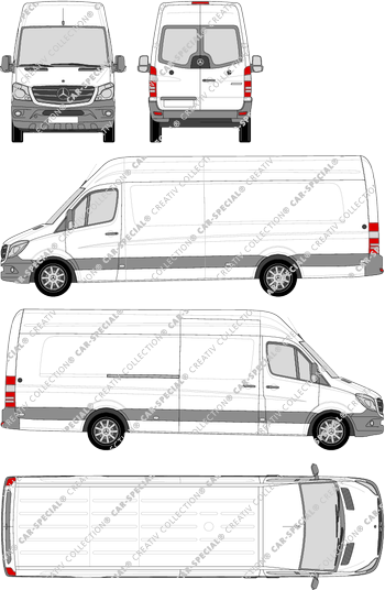 Mercedes-Benz Sprinter, furgone, tetto alto, extra long, vitre arrière, Rear Wing Doors, 1 Sliding Door (2013)