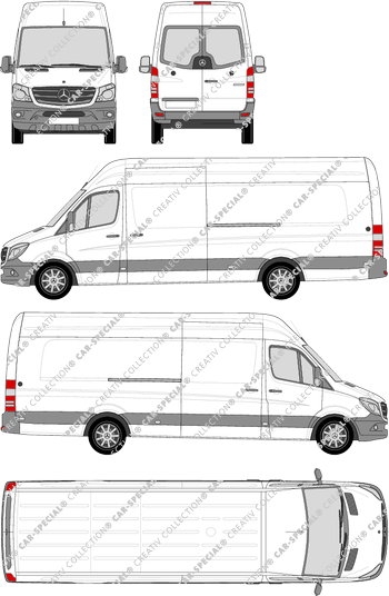 Mercedes-Benz Sprinter, fourgon, toit haut, Extralang, Heck verglast, Rear Wing Doors, 2 Sliding Doors (2013)