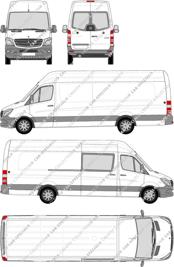 Mercedes-Benz Sprinter, Kastenwagen, Hochdach, Extralang, Heck verglast, rechts teilverglast, Rear Wing Doors, 1 Sliding Door (2013)