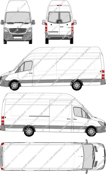 Mercedes-Benz Sprinter, furgone, Superhochdach, extra long, vitre arrière, Rear Wing Doors, 1 Sliding Door (2013)
