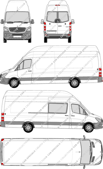 Mercedes-Benz Sprinter, fourgon, toit super haut, Extralang, Heck verglast, rechts teilverglast, Rear Wing Doors, 1 Sliding Door (2013)