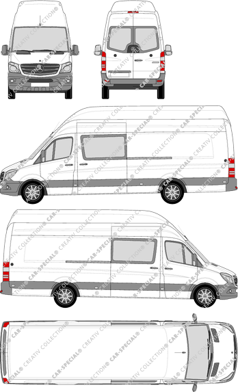 Mercedes-Benz Sprinter, furgone, Superhochdach, extra long, vitre arrière, Doppelkabine, Rear Wing Doors, 2 Sliding Doors (2013)