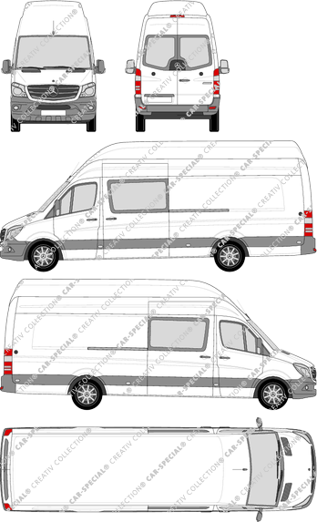 Mercedes-Benz Sprinter, fourgon, toit super haut, Extralang, Heck verglast, double cabine, Rear Wing Doors, 2 Sliding Doors (2013)