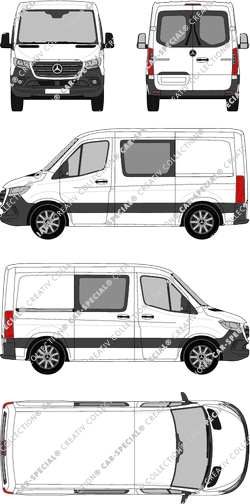 Mercedes-Benz Sprinter, A1, FWD, van/transporter, normal roof, compact, rear window, double cab, Rear Wing Doors, 1 Sliding Door (2018)