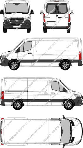 Mercedes-Benz Sprinter, A2, RWD, van/transporter, normal roof, Standard, rear window, Rear Wing Doors, 1 Sliding Door (2018)