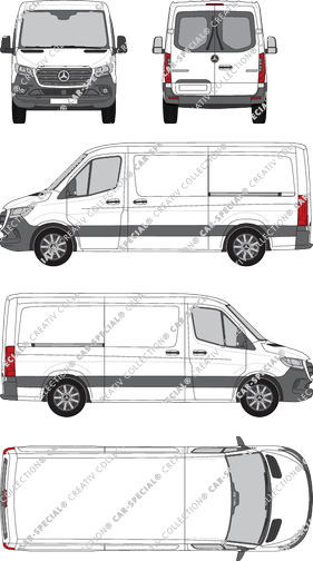 Mercedes-Benz Sprinter, A2, RWD, Kastenwagen, Normaldach, Standard, Heck verglast, Rear Wing Doors, 2 Sliding Doors (2018)