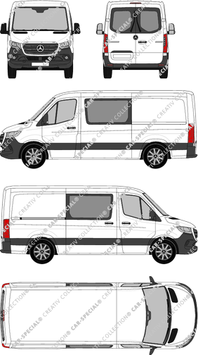 Mercedes-Benz Sprinter, A2, RWD, van/transporter, normal roof, Standard, rear window, double cab, Rear Wing Doors, 1 Sliding Door (2018)