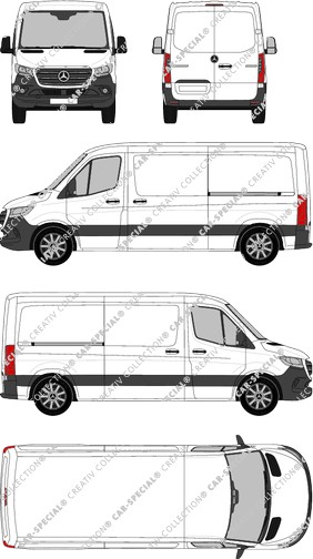 Mercedes-Benz Sprinter, A2, FWD, furgone, Normaldach, Standard, Rear Wing Doors, 2 Sliding Doors (2018)