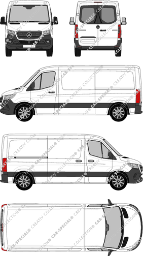 Mercedes-Benz Sprinter, A2, FWD, Kastenwagen, Normaldach, Standard, Heck verglast, Rear Wing Doors, 1 Sliding Door (2018)