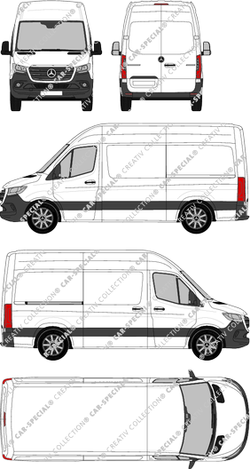 Mercedes-Benz Sprinter, A2, RWD, van/transporter, high roof, Standard, Rear Wing Doors, 1 Sliding Door (2018)