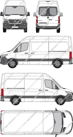 Mercedes-Benz Sprinter, A2, RWD, van/transporter, high roof, Standard, rear window, Rear Wing Doors, 2 Sliding Doors (2018)