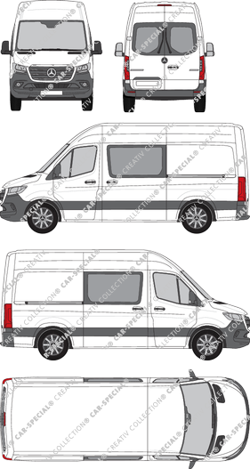 Mercedes-Benz Sprinter, A2, RWD, Kastenwagen, Hochdach, Standard, Heck verglast, Doppelkabine, Rear Wing Doors, 2 Sliding Doors (2018)