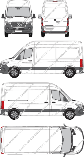 Mercedes-Benz Sprinter, A2, FWD, van/transporter, high roof, Standard, Rear Wing Doors, 1 Sliding Door (2018)