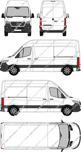 Mercedes-Benz Sprinter, A2, FWD, Kastenwagen, Hochdach, Standard, Rear Wing Doors, 2 Sliding Doors (2018)