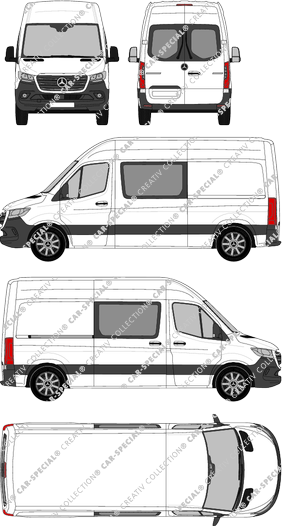 Mercedes-Benz Sprinter, A2, FWD, van/transporter, high roof, Standard, rear window, double cab, Rear Wing Doors, 1 Sliding Door (2018)