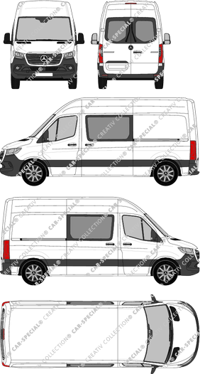 Mercedes-Benz Sprinter, A2, FWD, van/transporter, high roof, Standard, rear window, double cab, Rear Wing Doors, 2 Sliding Doors (2018)