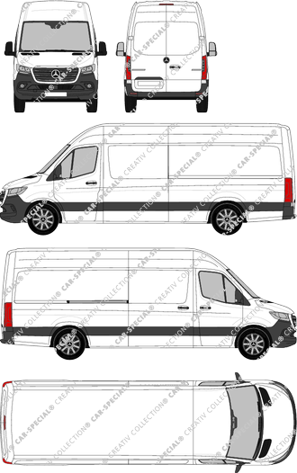 Mercedes-Benz Sprinter, RWD, van/transporter, high roof, long, Rear Wing Doors, 1 Sliding Door (2018)