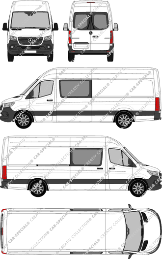Mercedes-Benz Sprinter, RWD, van/transporter, high roof, long, rear window, double cab, Rear Wing Doors, 1 Sliding Door (2018)