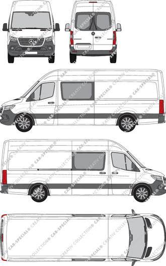 Mercedes-Benz Sprinter, RWD, fourgon, toit haut, Lang, Heck verglast, double cabine, Rear Wing Doors, 1 Sliding Door (2018)