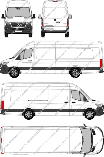 Mercedes-Benz Sprinter, RWD, van/transporter, high roof, extra long, Rear Wing Doors, 1 Sliding Door (2018)