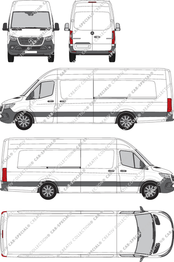 Mercedes-Benz Sprinter, RWD, van/transporter, high roof, extra long, Rear Wing Doors, 2 Sliding Doors (2018)