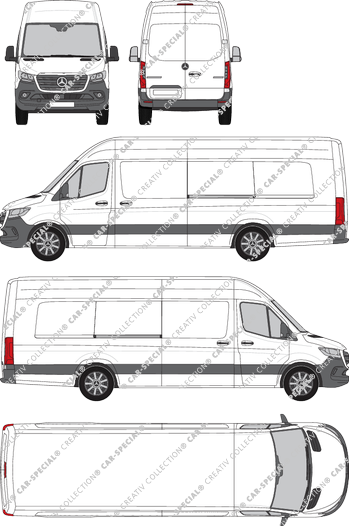 Mercedes-Benz Sprinter, RWD, furgone, tetto alto, extra long, Rear Wing Doors, 2 Sliding Doors (2018)