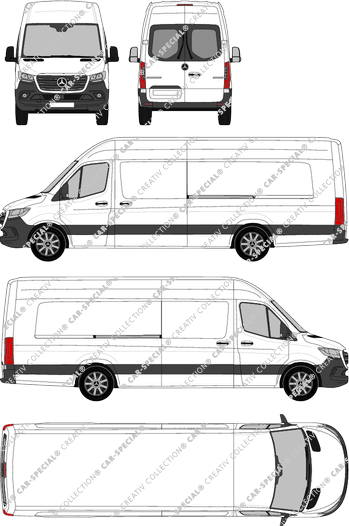 Mercedes-Benz Sprinter, RWD, furgone, tetto alto, extra long, vitre arrière, Rear Wing Doors, 2 Sliding Doors (2018)