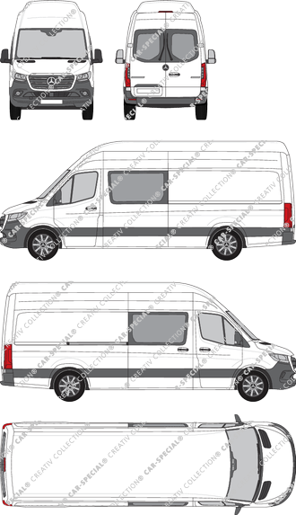 Mercedes-Benz Sprinter, RWD, fourgon, toit super haut, Lang, Heck verglast, double cabine, Rear Wing Doors, 1 Sliding Door (2018)