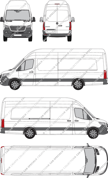 Mercedes-Benz Sprinter, RWD, furgón, tejado muy alto, especialmente largo, Rear Wing Doors, 1 Sliding Door (2018)