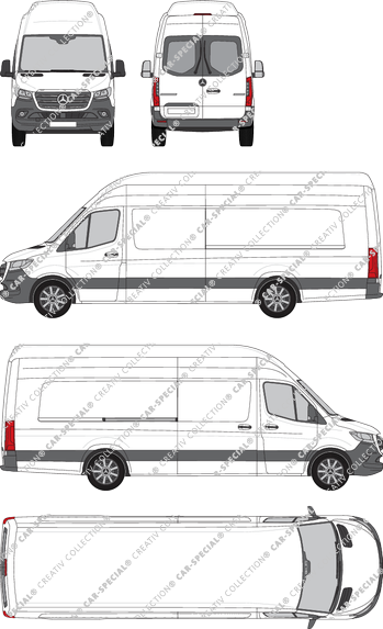 Mercedes-Benz Sprinter, RWD, fourgon, toit super haut, Extralang, Heck verglast, Rear Wing Doors, 1 Sliding Door (2018)