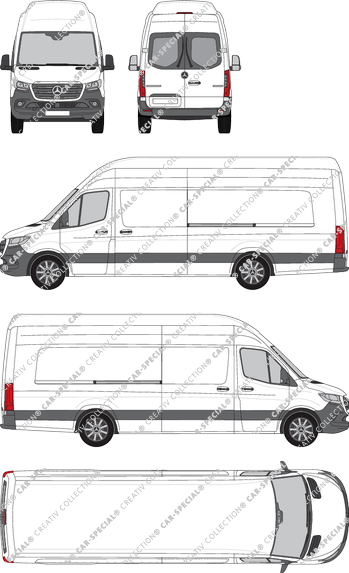 Mercedes-Benz Sprinter, RWD, furgón, tejado muy alto, especialmente largo, ventana de parte trasera, Rear Wing Doors, 2 Sliding Doors (2018)