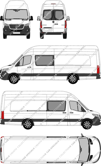 Mercedes-Benz Sprinter, RWD, van/transporter, super high roof, extra long, rear window, double cab, Rear Wing Doors, 1 Sliding Door (2018)