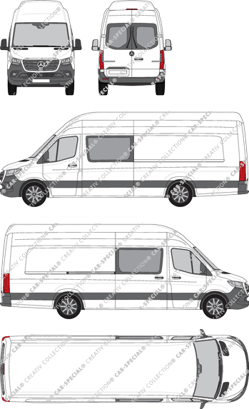 Mercedes-Benz Sprinter, RWD, van/transporter, super high roof, extra long, rear window, double cab, Rear Wing Doors, 1 Sliding Door (2018)