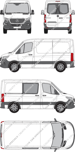 Mercedes-Benz Sprinter, A1, FWD, furgone, Normaldach, compact, Heck verglast, rechts teilverglast, Rear Wing Doors, 1 Sliding Door (2018)