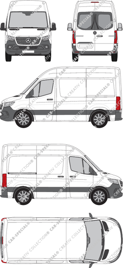 Mercedes-Benz Sprinter, A1, FWD, van/transporter, high roof, compact, rear window, Rear Wing Doors, 1 Sliding Door (2018)