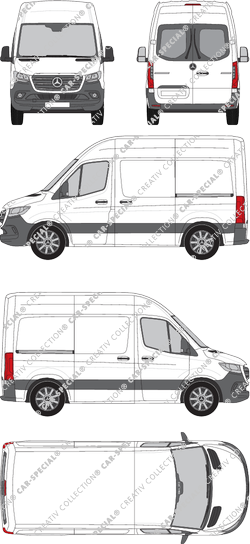 Mercedes-Benz Sprinter, A1, FWD, Kastenwagen, Hochdach, Kompakt, Heck verglast, Rear Wing Doors, 2 Sliding Doors (2018)