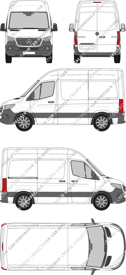 Mercedes-Benz Sprinter, A1, FWD, van/transporter, high roof, compact, Rear Wing Doors, 1 Sliding Door (2018)
