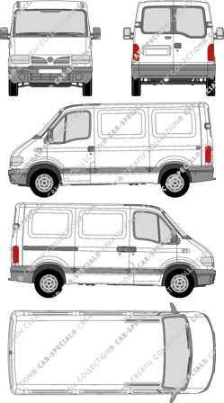 Nissan Interstar, furgone, L1H1, vitre arrière, Rear Wing Doors, 1 Sliding Door (2002)