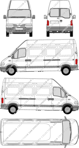 Nissan Interstar, van/transporter, L3H3, rear window, Rear Wing Doors, 2 Sliding Doors (2002)