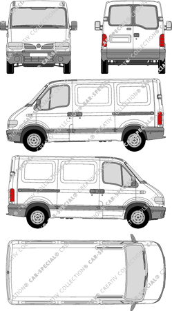 Nissan Interstar, furgone, L1H1, vitre arrière, Rear Wing Doors, 2 Sliding Doors (2002)