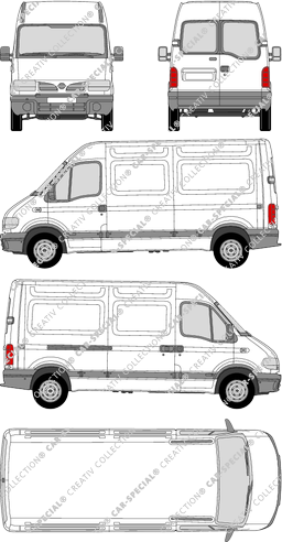 Nissan Interstar, furgone, L2H2, vitre arrière, Rear Wing Doors, 1 Sliding Door (2002)