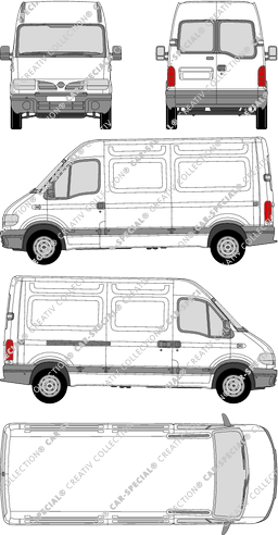 Nissan Interstar, furgón, L2H2, ventana de parte trasera, Rear Wing Doors, 1 Sliding Door (2002)